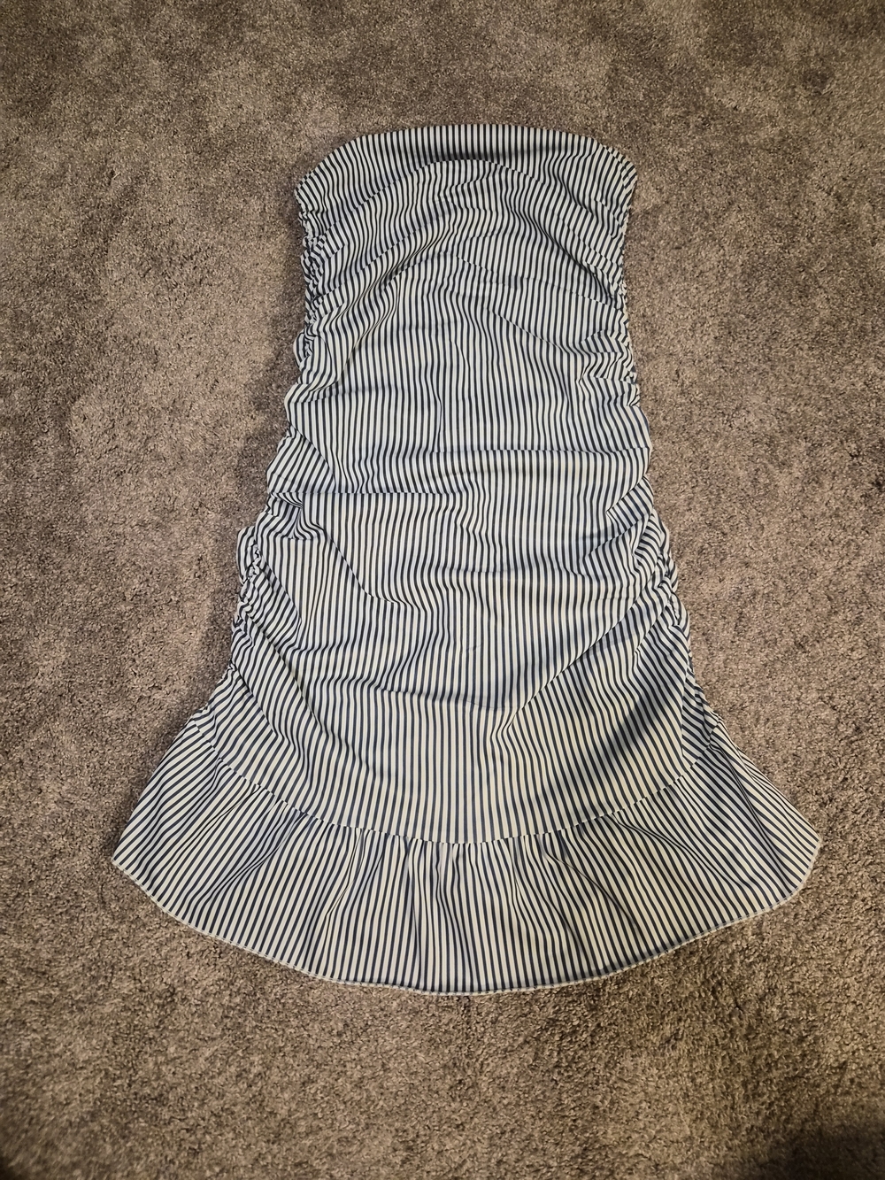 Edikted White & Navy Striped Strapless Dress